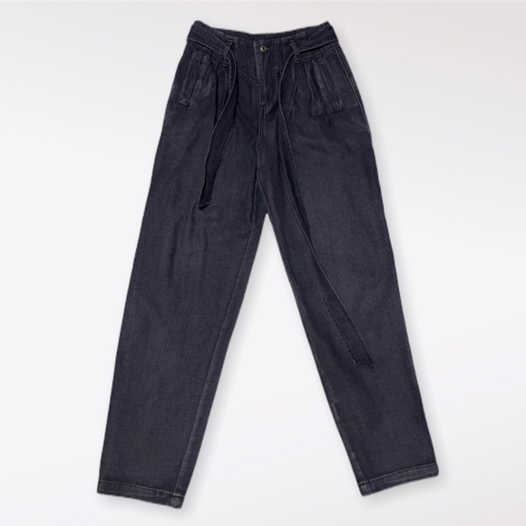 NWT VERY J Belted Bow Zip Button Relaxed fit Baggy Black Denim Jeans - Picture 3 of 7